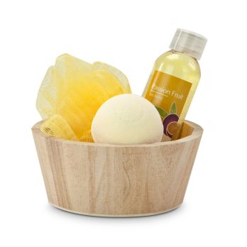 Wellness-Geschenkset im Holzkörbchen, 3-teilig