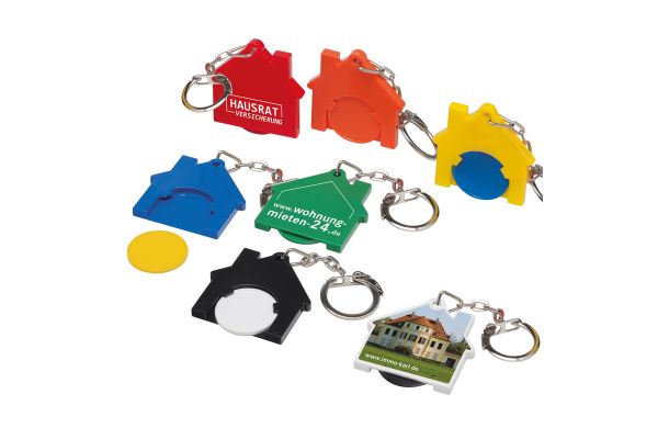 Chiphalter mit 1€-Chip, Kettenglieder und Ring "Haus"