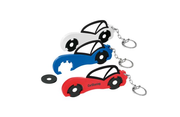 Chiphalter mit Gliederkette, Ring und zwei 1€-Chips "Auto"