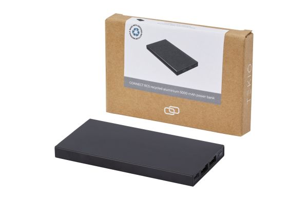 Connect 5000 mAh Powerbank aus recyceltem RCS Aluminium, schwarz