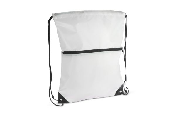 Kordelzugtasche 210T R-PET mit Reißverschluss, weiss