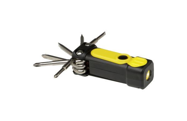 Octo 8-in-1 Schraubenzieher-Set aus recyceltem RCS Kunststoff mit Taschenlampe, mittelgelb