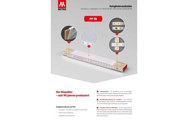 PERFECT 10 Holz Zollstock mit Stahlfedern - 2m