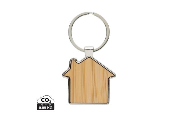Schlüsselring Haus aus RCS rec. Zinklegierung mit Bambus, silber