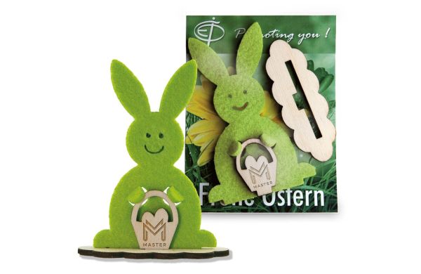 Steckfigur Hase in Werbekarte, Lasergravur