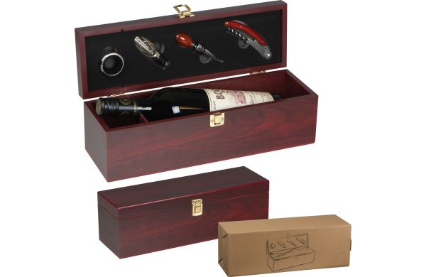 Weinbox aus Holz mit Kellnermesser für 1 Flasche - braun