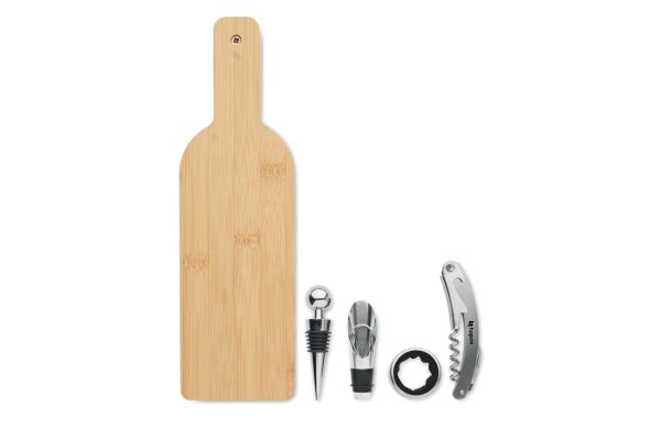 Weinset in Form einer Flasche- holzfarben