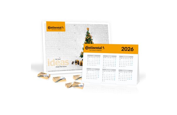 2 in 1 Adventskalender mit Jahresplaner mit Lindt Schokotäfelchen Inlay aus 100% recyceltem Materia
