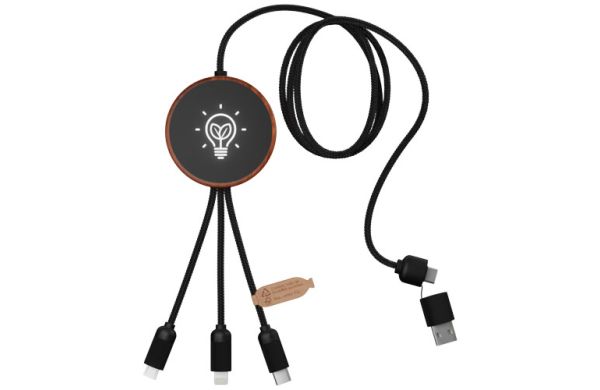 SCX.design C40 5-in-1 Ladekabel aus rPET mit 10W Ladepad und Leuchtlogo - holz 