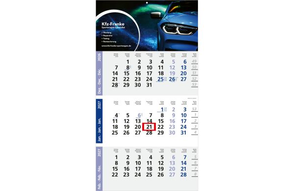3-Monatskalender Einblatt Logic 3 Post A EXPRESS Design-Kalendarium