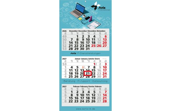 3-Monatskalender Mehrblock Maxi Light 3 EXPRESS Werbung auf Rückwand