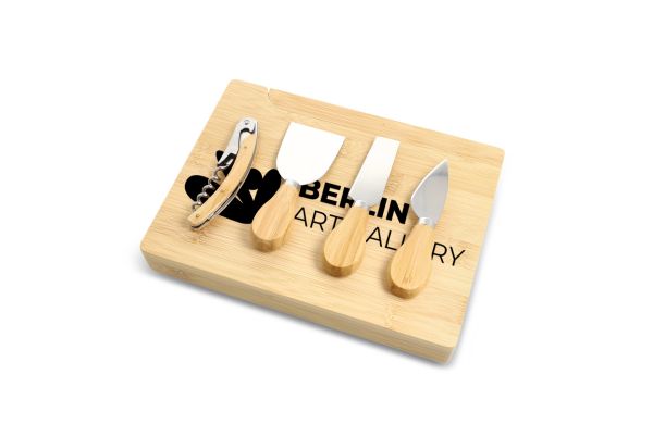 4er-Set für Käse und Wein aus Bambus, natur