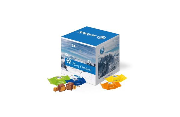 Adventskalender Cube mit Ritter SPORT Schokowürfel Inlay aus recyceltem Material