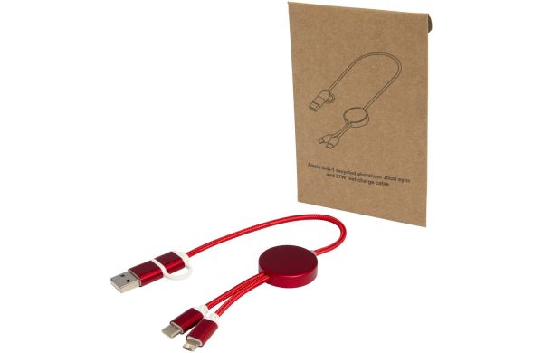Alasia 30 cm 5-in-1 Kabel aus recyceltem Kunststoff für Datenübertragung und 27W Schnellladung, rot