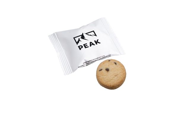 Einzeln verpackter Keks in bedruckter Folie, Weiß, Vanille-Schokoladen