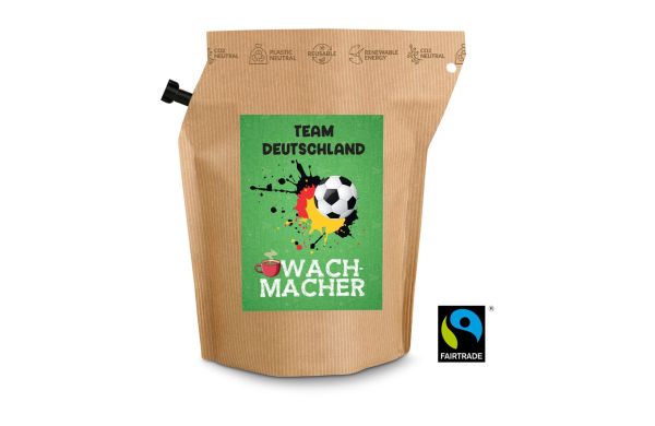 Geschenkartikel / Präsentartikel: Fußball-EM Team Deutschland Wachmacher, wiederverwendbarer Brühbeutel mit Fairtrade Kaffee