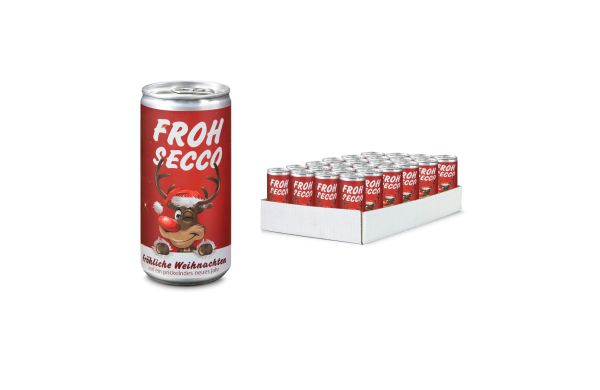 Geschenkartikel / Präsentartikel: FROHSECCO Elch (rot) - 24 x Promo Secco 0,2 l, Slimlinedose
