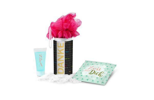 Geschenkset / Präsenteset: SPA Dose, Wellness-Geschenk in der Dose - Etikett Danke
