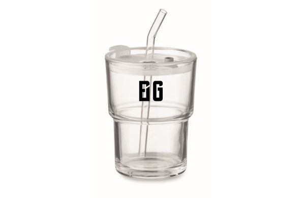 SIP Glasbecher mit Trinkhalm 400ml, transparent