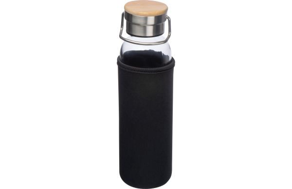 Glasflasche mit Neoprenüberzug, 600ml - schwarz