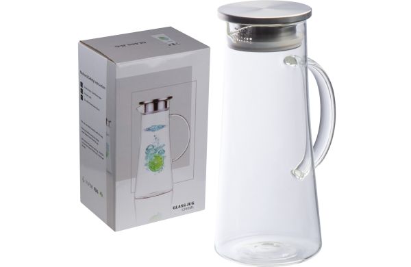 Glaskaraffe mit Edelstahldeckel, 1350ml - transparent