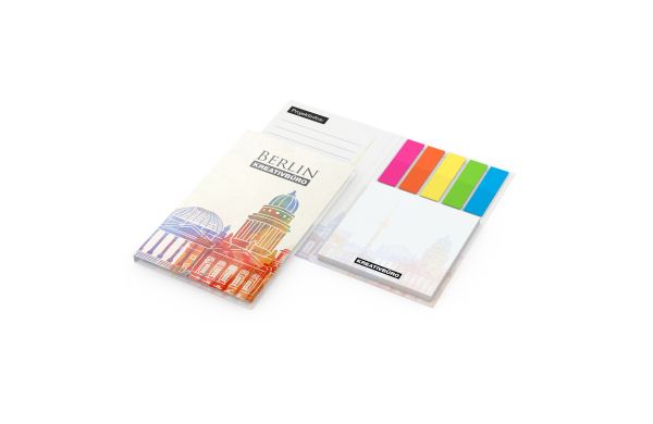Haftnotiz-Set Berlin Zettel quadratisch Karton-Umschlag - Folie, Naturkarton weiss