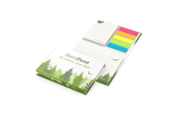 Haftnotiz-Set Brüssel Recycling-Haftpapier 50/50 Haftzettel Umschlag recycelt - bedruckt, Naturpapier-Hardcover