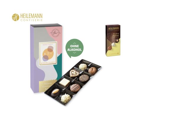 Heilemann Pralines Auslese im Schuber_ Heilmann Pralines Auslese ohne Alkohol_ ca_ 95 g