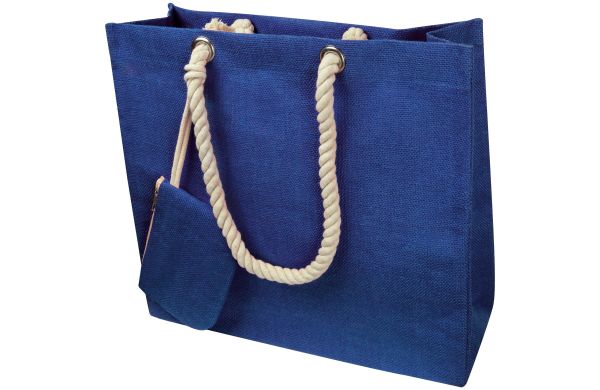 Jutetasche mit Kordelgriffen - blau