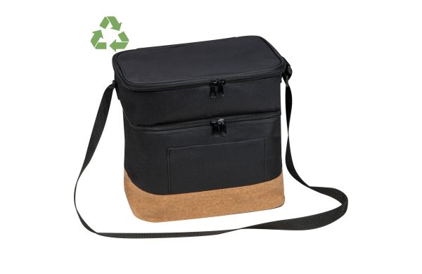 Kühltasche aus RPET mit Extrafach und Korkboden - schwarz