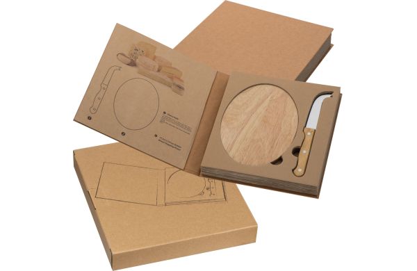 Käseset mit Holzbrettchen und Käsemesser - beige