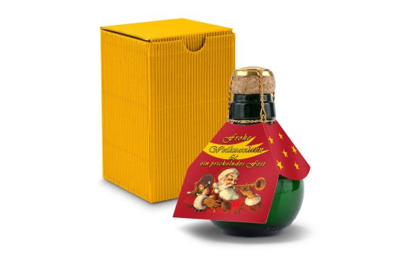 Kleinste Sektflasche der Welt! Weihnachtsgruß - Inklusive Geschenkkarton in Gelb, 125 ml