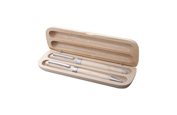 Kugelschreiber Set aus Holz Nawodu, weiss