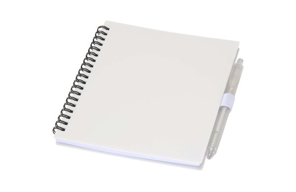 Niove Softcover Notizbuch aus recyceltem Kunststoff mit Kugelschreiber (blaue Mine), weiss