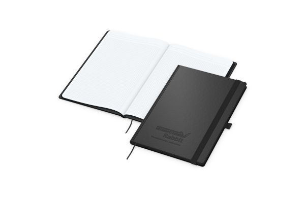 Notizbuch Hardcover Black-Book Ausstattung schwarz - kariert, Prägung