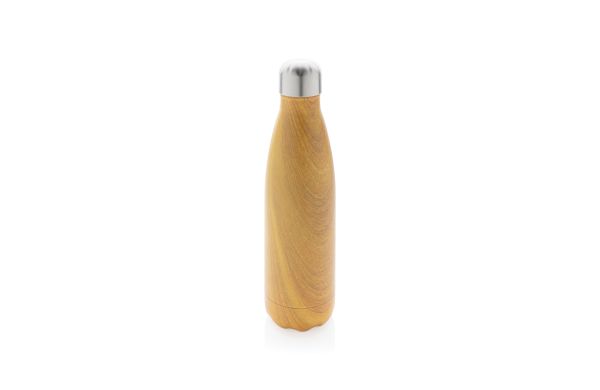 Vakuumisolierte Stainless Steel Flasche mit Holzoptik/gelb