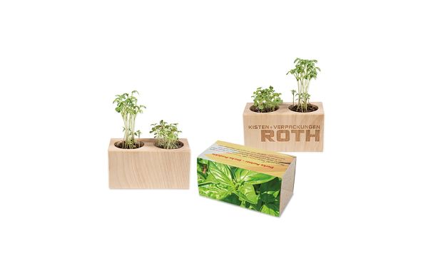 Pflanz-Holz 2er Set mit Samen, 1 Seite gelasert