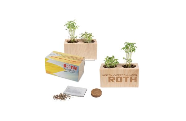 Pflanz-Holz 2er Set mit Samen, 2 Seiten gelasert