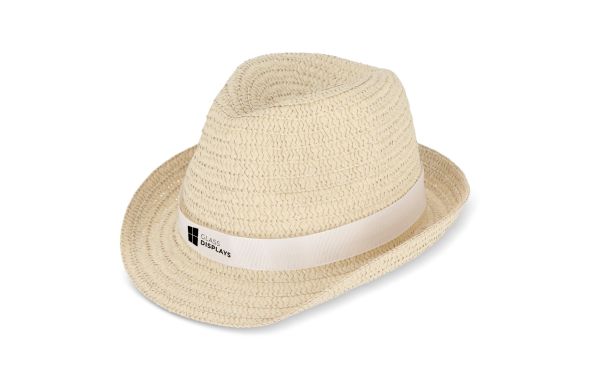 Pflanzlicher Strohhut mit farbigem Band, weiss