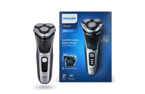 Philips elektrischer Nass- und Trockenrasierer Series 3000, schwarz
