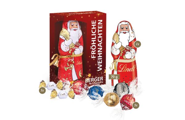 Premium-Präsent mit Lindt Weihnachtsmann Klimaneutral FSC