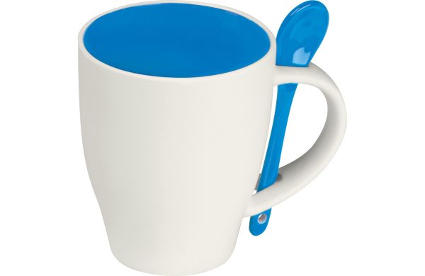 Tasse aus Porzellan mit Löffel, 250ml - blau