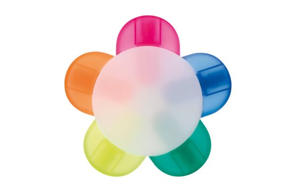 Textmarker Blume mit 5 Farben, gefrostet weiss