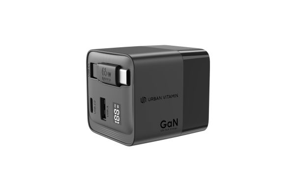 urban vitamin mendocino 65w gan-charger mit einziehb kabel schwarz