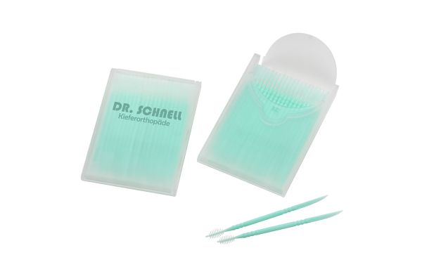 Zahnstocher mit Interdentalbürste_ gefrostet glasklar_ grün