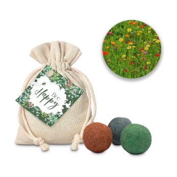 Geschenkartikel: Blumenwiese Bee Happy, 3 Saatkugeln im Säckchen
