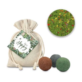 Geschenkartikel: Blumenwiese Bee Happy, 3 Saatkugeln im Säckchen