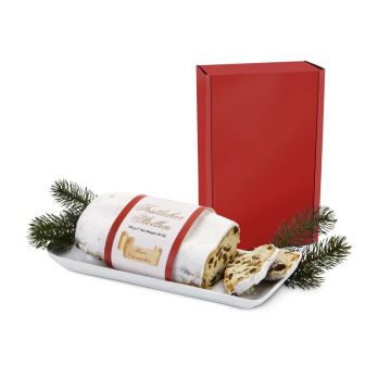 Geschenkset: Christstollen im roten Geschenkkarton
