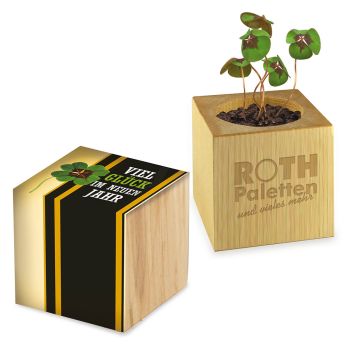 Pflanz-Holz - Standardmotiv - Glücksklee, 2 Seiten gelasert