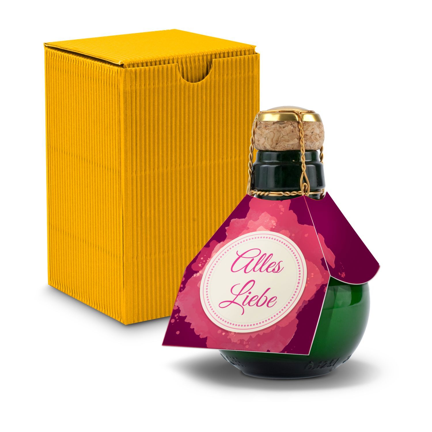Werbeanbringung an der Flasche (Manschette: ca. 15 x 15 cm, Anhänger 5 x 5 cm)